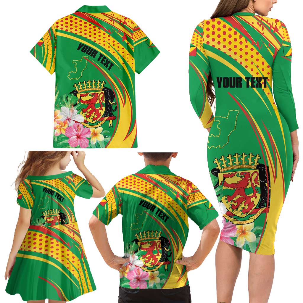 Personalized Congo Republic Day Family Matching Long Sleeve Bodycon Dress and Hawaiian Shirt Coat Of Arms With Tropical Flower - Wonder Print Shop