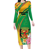 Personalized Congo Republic Day Family Matching Long Sleeve Bodycon Dress and Hawaiian Shirt Coat Of Arms With Tropical Flower - Wonder Print Shop