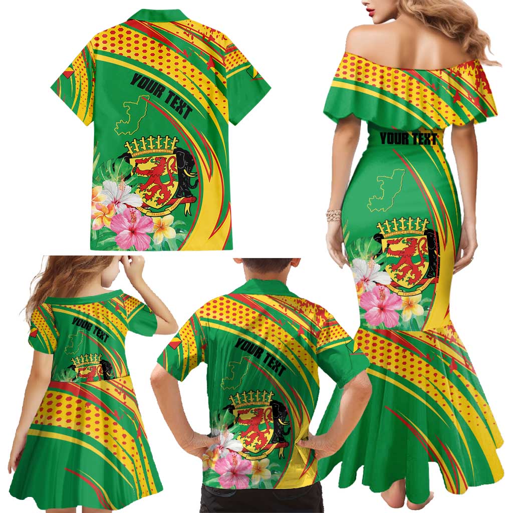Personalized Congo Republic Day Family Matching Mermaid Dress and Hawaiian Shirt Coat Of Arms With Tropical Flower - Wonder Print Shop