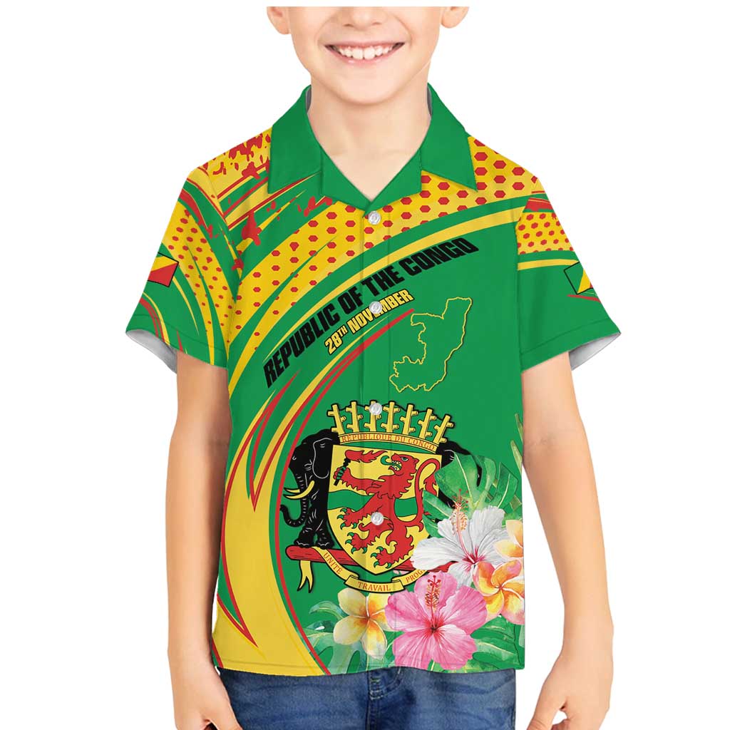 Personalized Congo Republic Day Family Matching Mermaid Dress and Hawaiian Shirt Coat Of Arms With Tropical Flower - Wonder Print Shop