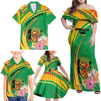 Personalized Congo Republic Day Family Matching Off Shoulder Maxi Dress and Hawaiian Shirt Coat Of Arms With Tropical Flower - Wonder Print Shop
