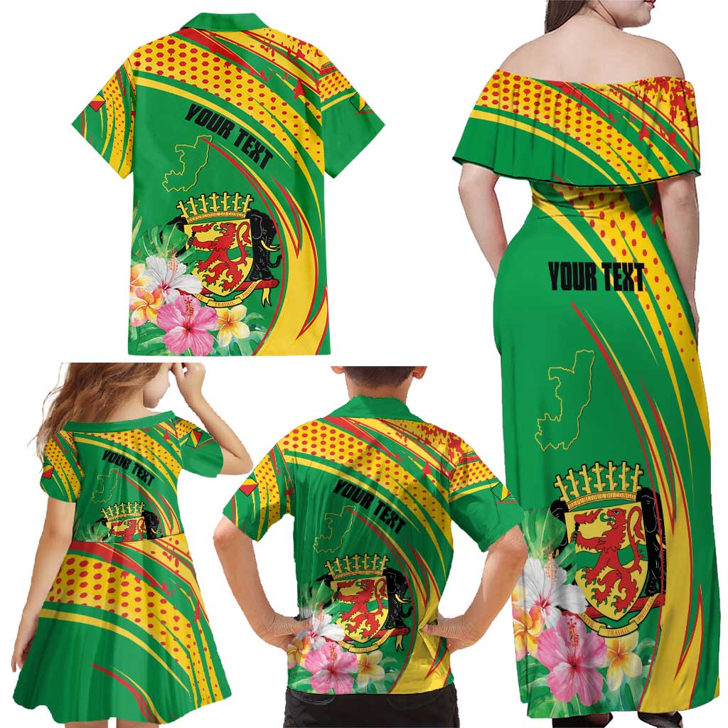 Personalized Congo Republic Day Family Matching Off Shoulder Maxi Dress and Hawaiian Shirt Coat Of Arms With Tropical Flower - Wonder Print Shop