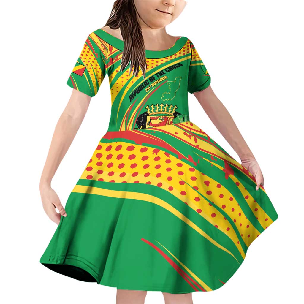 Personalized Congo Republic Day Family Matching Off Shoulder Short Dress and Hawaiian Shirt Coat Of Arms With Tropical Flower - Wonder Print Shop