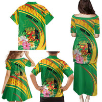 Personalized Congo Republic Day Family Matching Puletasi and Hawaiian Shirt Coat Of Arms With Tropical Flower - Wonder Print Shop