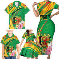 Personalized Congo Republic Day Family Matching Short Sleeve Bodycon Dress and Hawaiian Shirt Coat Of Arms With Tropical Flower - Wonder Print Shop