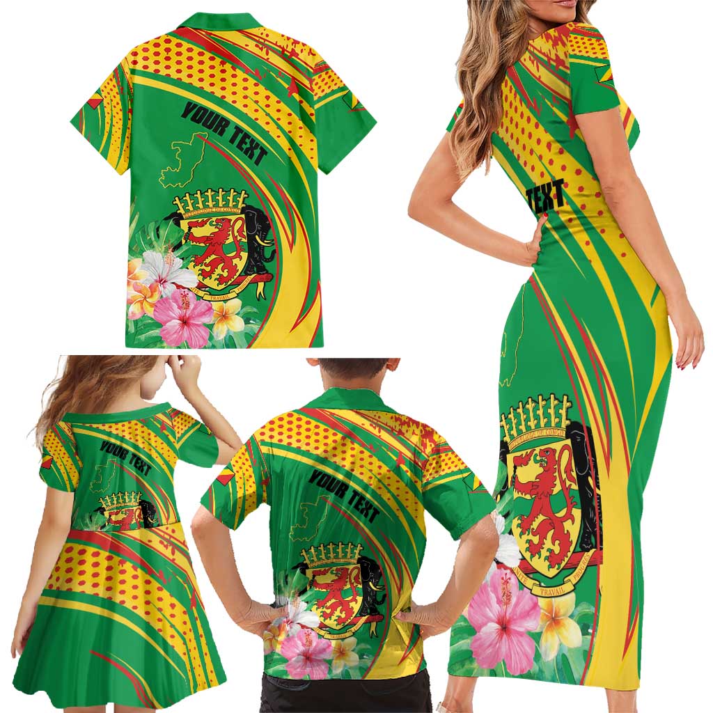 Personalized Congo Republic Day Family Matching Short Sleeve Bodycon Dress and Hawaiian Shirt Coat Of Arms With Tropical Flower - Wonder Print Shop