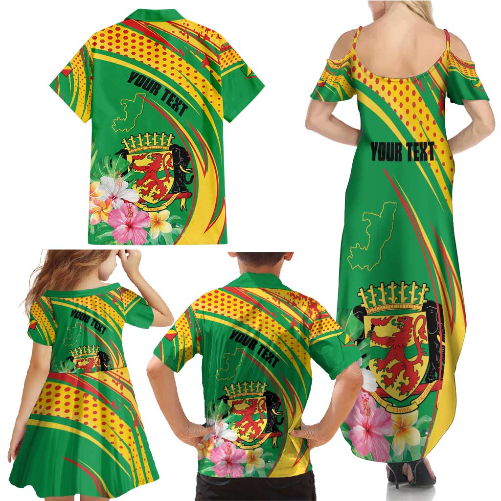 Personalized Congo Republic Day Family Matching Summer Maxi Dress and Hawaiian Shirt Coat Of Arms With Tropical Flower - Wonder Print Shop