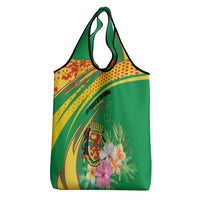 Congo Republic Day Grocery Bag Coat Of Arms With Tropical Flower - Wonder Print Shop