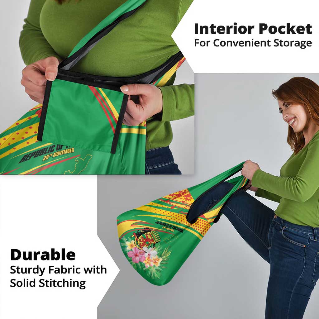 Congo Republic Day Grocery Bag Coat Of Arms With Tropical Flower - Wonder Print Shop