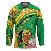 Personalized Congo Republic Day Hockey Jersey Coat Of Arms With Tropical Flower - Wonder Print Shop