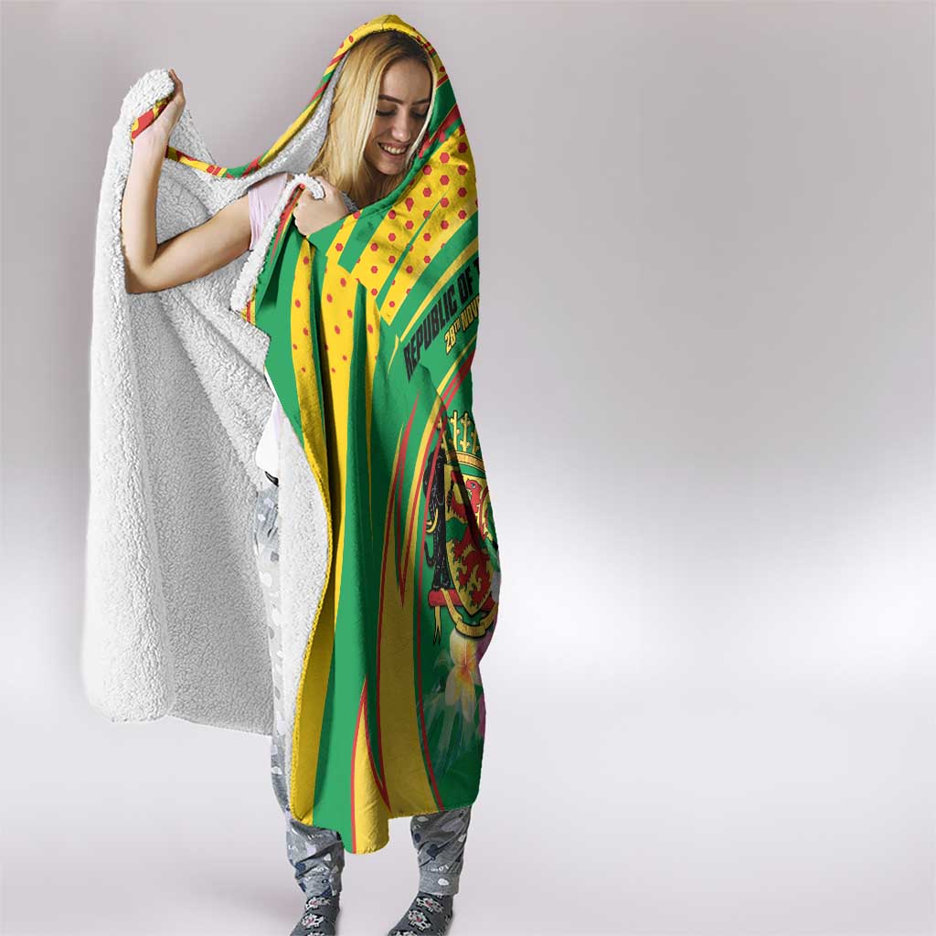 Congo Republic Day Hooded Blanket Coat Of Arms With Tropical Flower - Wonder Print Shop