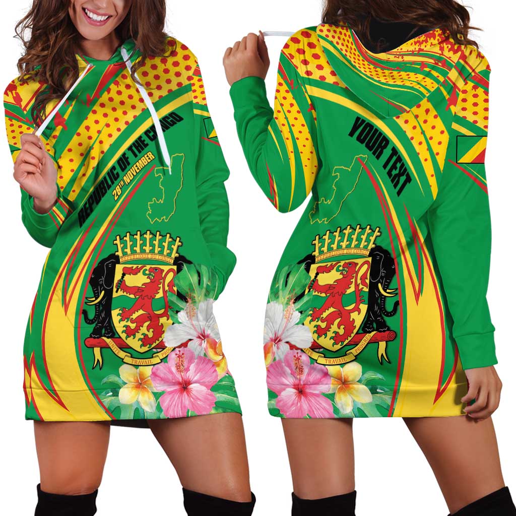 Personalized Congo Republic Day Hoodie Dress Coat Of Arms With Tropical Flower - Wonder Print Shop