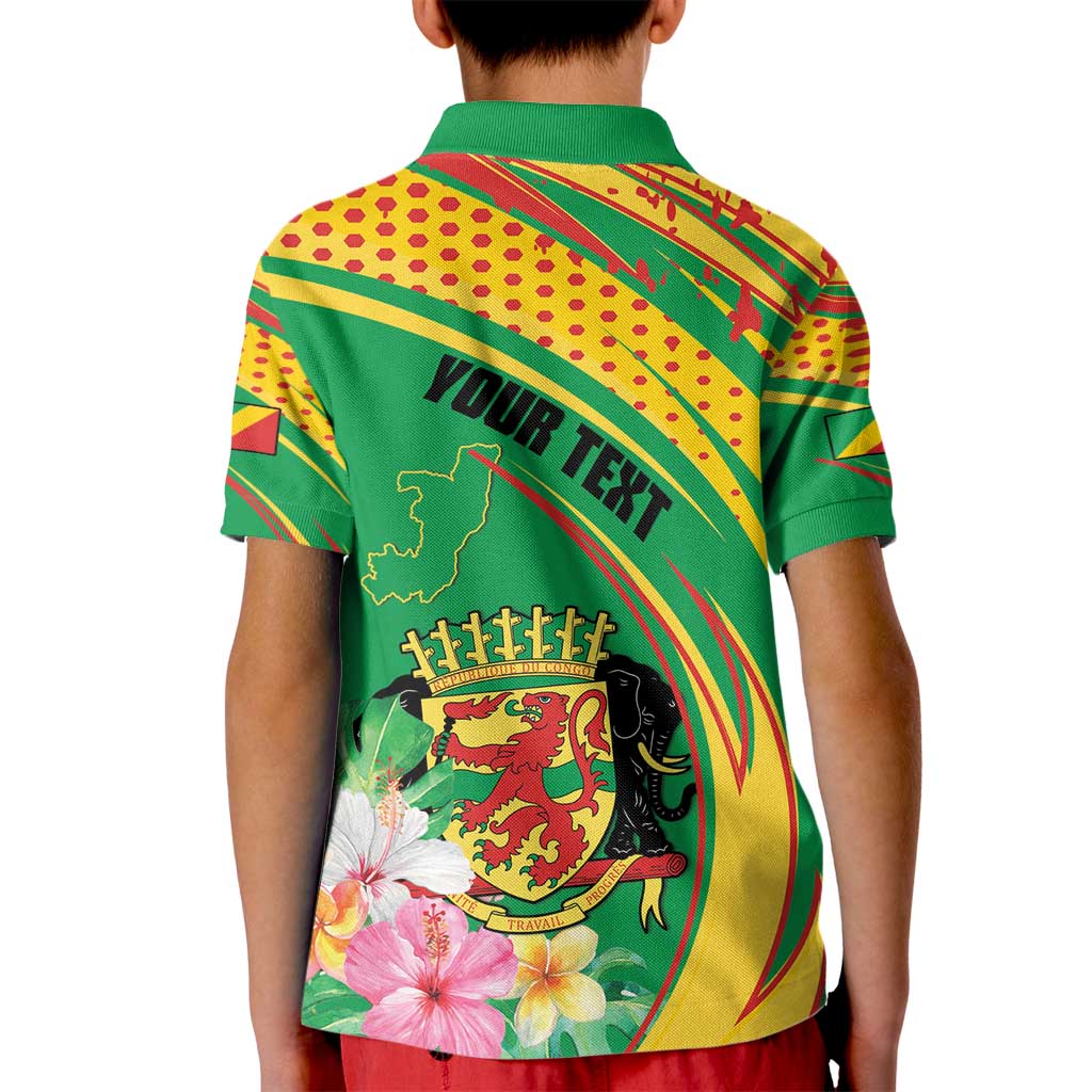 Personalized Congo Republic Day Kid Polo Shirt Coat Of Arms With Tropical Flower - Wonder Print Shop