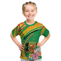Personalized Congo Republic Day Kid T Shirt Coat Of Arms With Tropical Flower - Wonder Print Shop