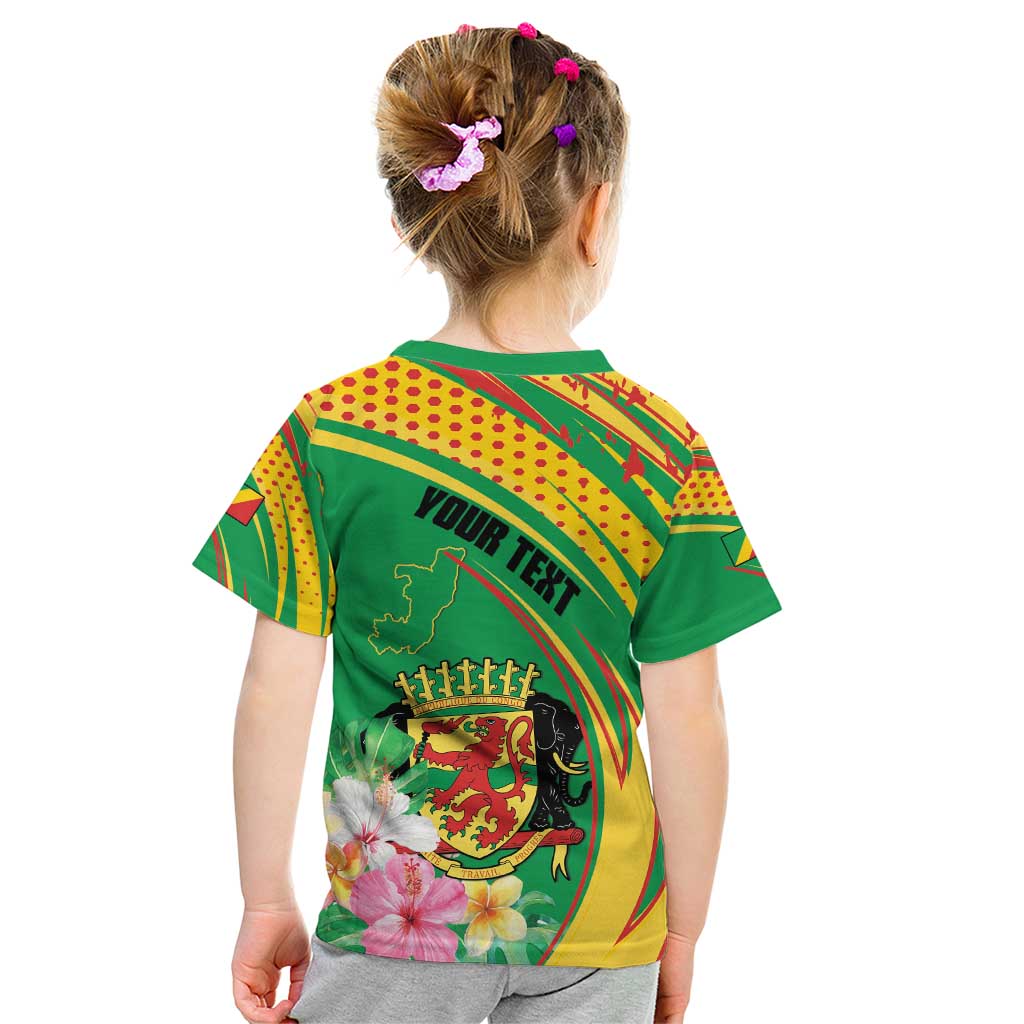 Personalized Congo Republic Day Kid T Shirt Coat Of Arms With Tropical Flower - Wonder Print Shop
