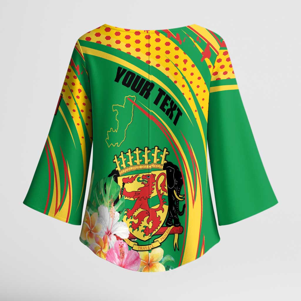 Personalized Congo Republic Day Kimono Sleeve Blouse Coat Of Arms With Tropical Flower - Wonder Print Shop