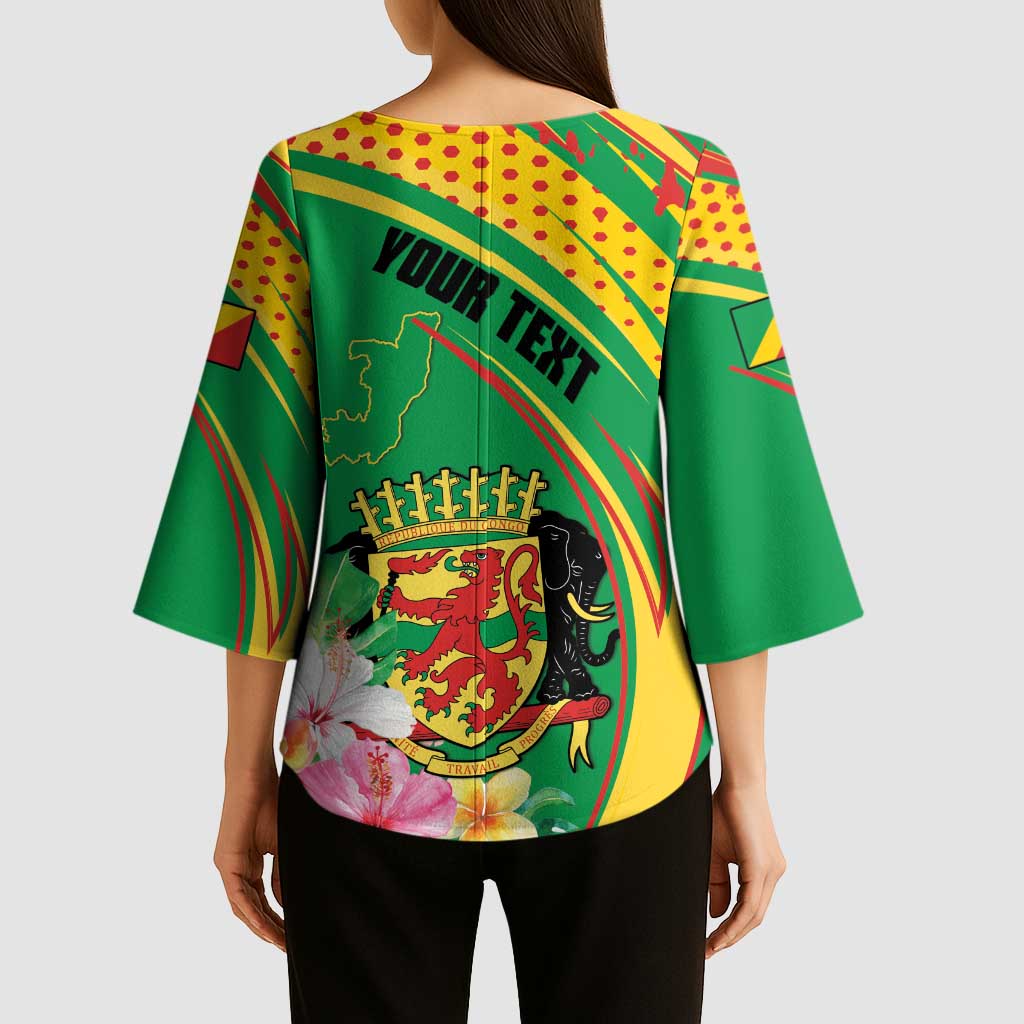 Personalized Congo Republic Day Kimono Sleeve Blouse Coat Of Arms With Tropical Flower - Wonder Print Shop