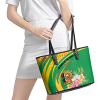 Congo Republic Day Leather Tote Bag Coat Of Arms With Tropical Flower - Wonder Print Shop