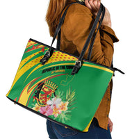 Congo Republic Day Leather Tote Bag Coat Of Arms With Tropical Flower - Wonder Print Shop