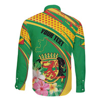 Personalized Congo Republic Day Long Sleeve Button Shirt Coat Of Arms With Tropical Flower - Wonder Print Shop