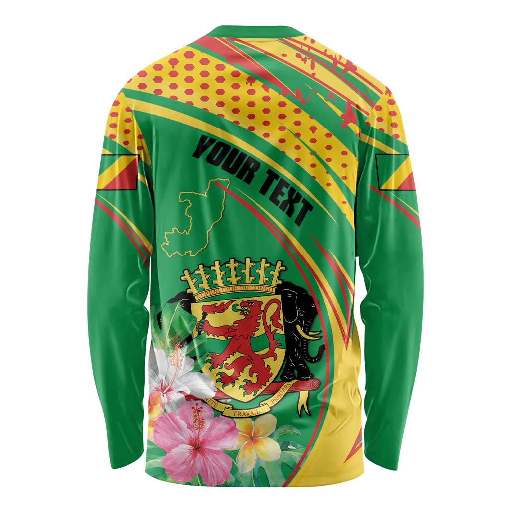 Personalized Congo Republic Day Long Sleeve Shirt Coat Of Arms With Tropical Flower - Wonder Print Shop