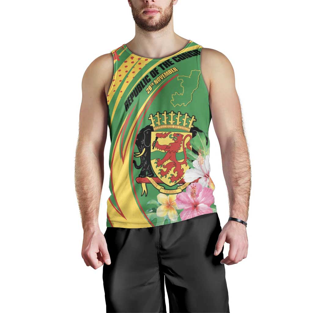 Personalized Congo Republic Day Men Tank Top Coat Of Arms With Tropical Flower - Wonder Print Shop