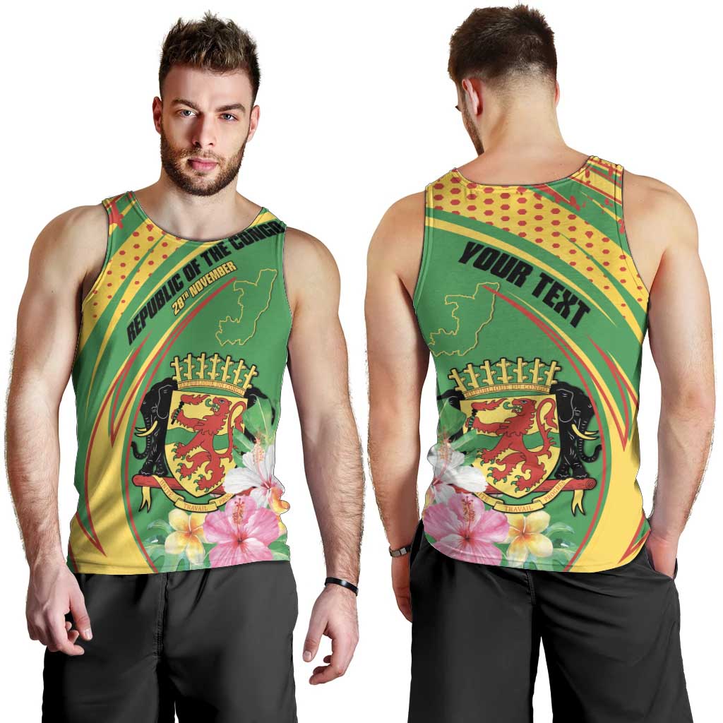 Personalized Congo Republic Day Men Tank Top Coat Of Arms With Tropical Flower - Wonder Print Shop