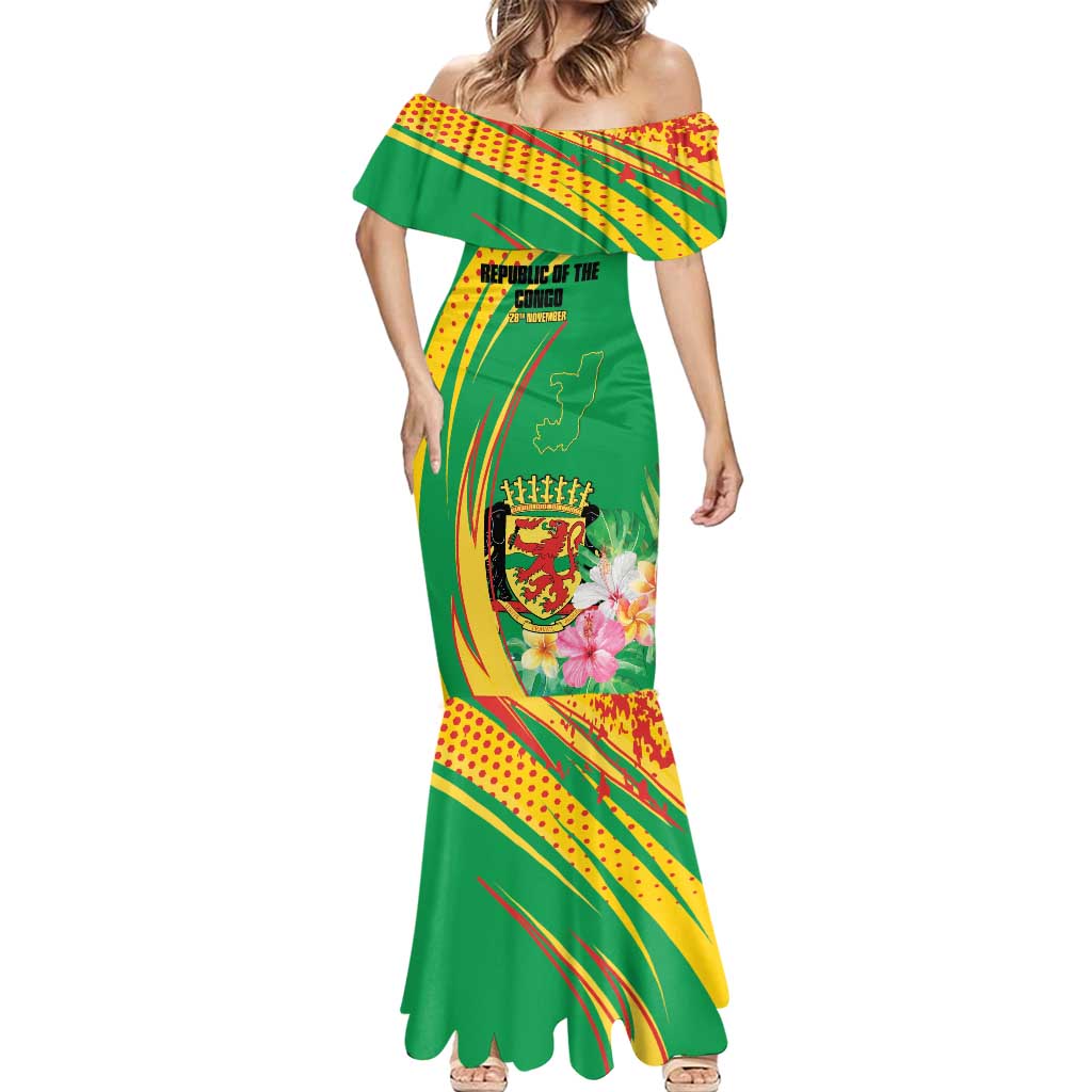 Personalized Congo Republic Day Mermaid Dress Coat Of Arms With Tropical Flower - Wonder Print Shop