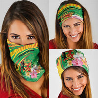 Congo Republic Day Neck Gaiter Coat Of Arms With Tropical Flower - Wonder Print Shop