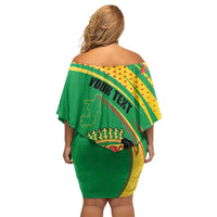 Personalized Congo Republic Day Off Shoulder Short Dress Coat Of Arms With Tropical Flower - Wonder Print Shop