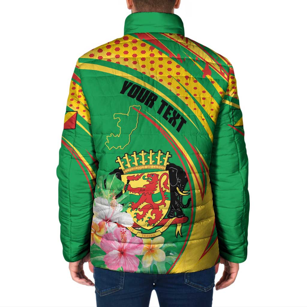 Personalized Congo Republic Day Padded Jacket Coat Of Arms With Tropical Flower - Wonder Print Shop