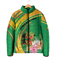 Personalized Congo Republic Day Padded Jacket Coat Of Arms With Tropical Flower - Wonder Print Shop