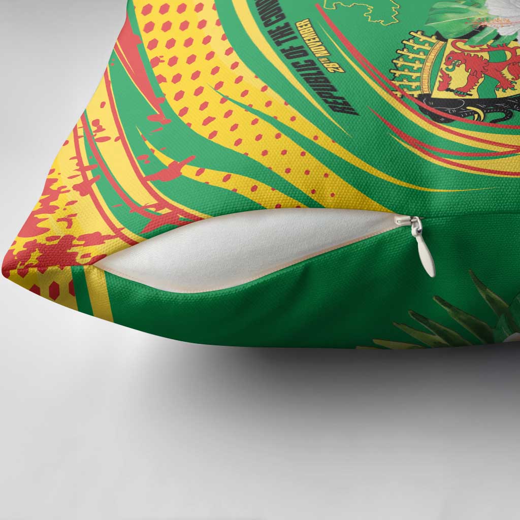 Congo Republic Day Pillow Cover Coat Of Arms With Tropical Flower - Wonder Print Shop