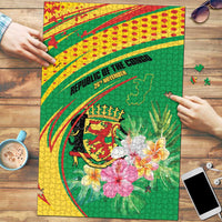 Congo Republic Day Puzzle Coat Of Arms With Tropical Flower - Wonder Print Shop