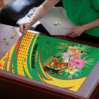 Congo Republic Day Puzzle Coat Of Arms With Tropical Flower - Wonder Print Shop