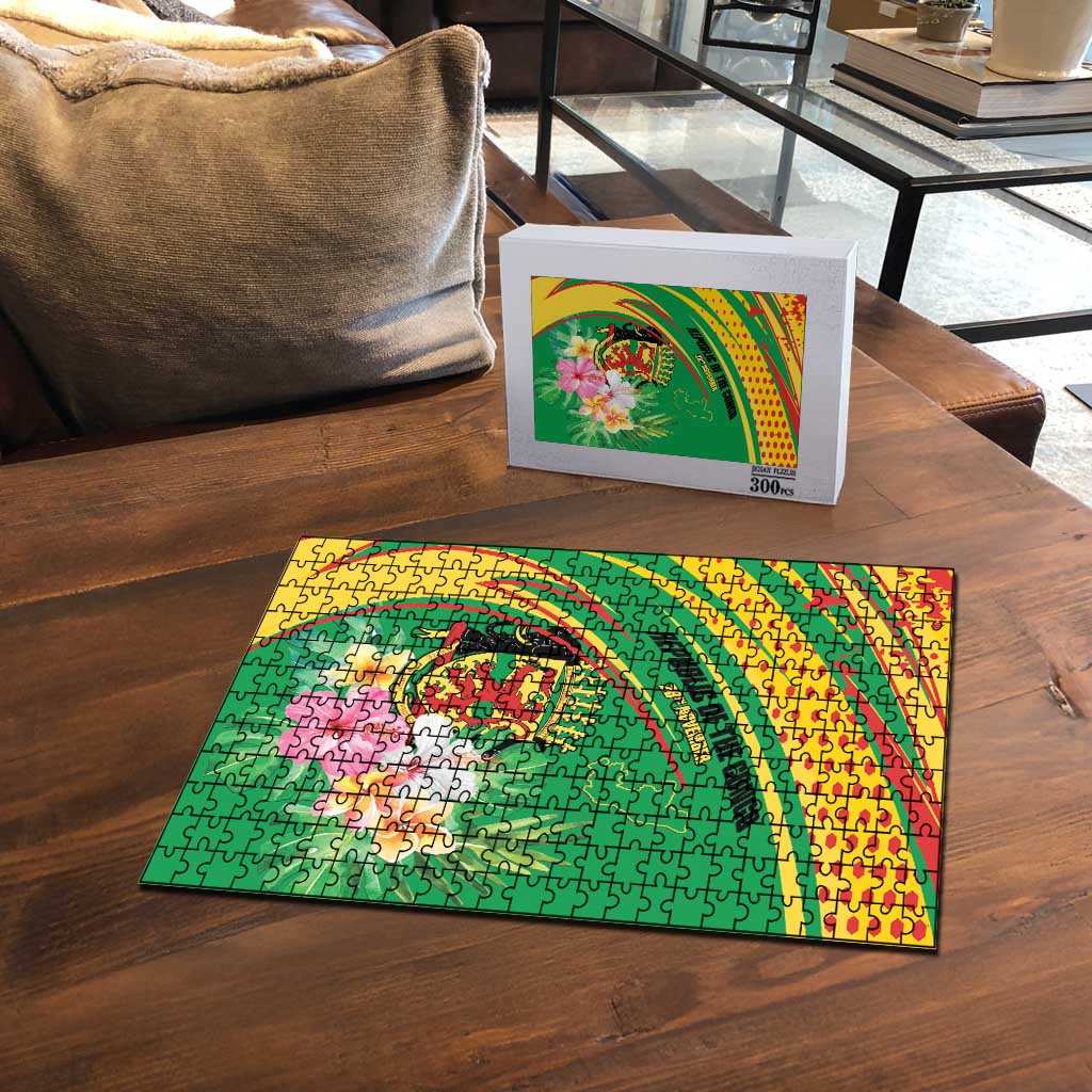 Congo Republic Day Puzzle Coat Of Arms With Tropical Flower - Wonder Print Shop