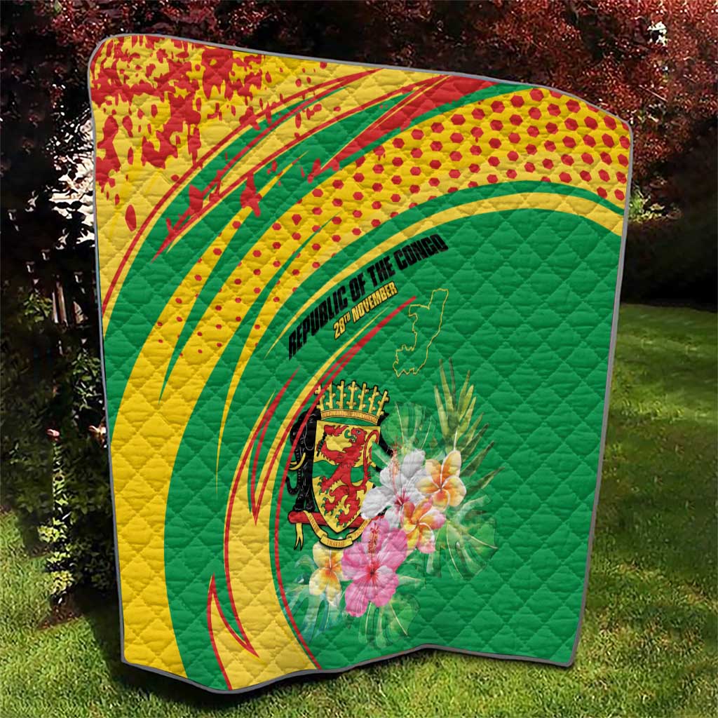 Congo Republic Day Quilt Coat Of Arms With Tropical Flower - Wonder Print Shop