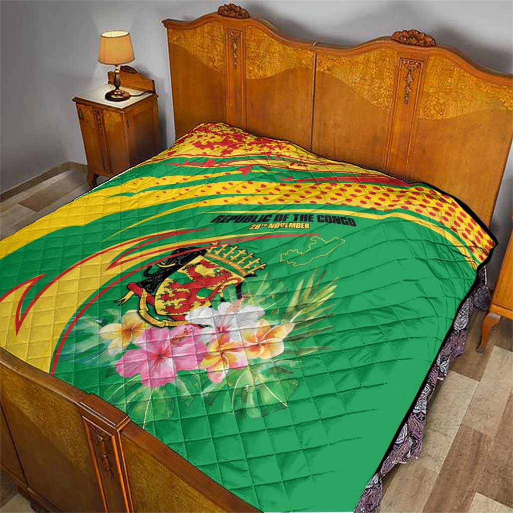 Congo Republic Day Quilt Coat Of Arms With Tropical Flower - Wonder Print Shop