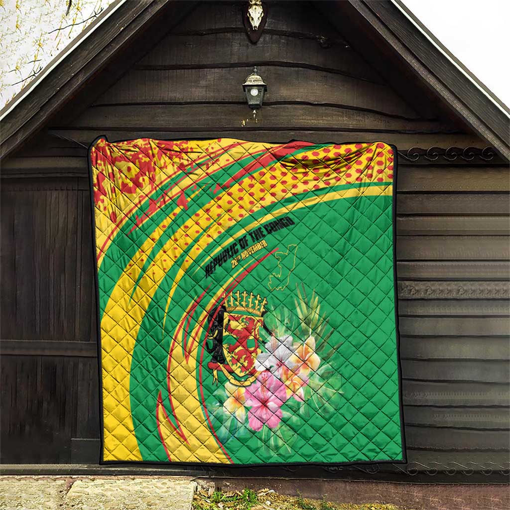 Congo Republic Day Quilt Coat Of Arms With Tropical Flower - Wonder Print Shop