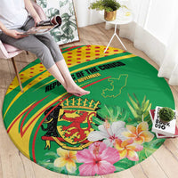 Congo Republic Day Round Carpet Coat Of Arms With Tropical Flower - Wonder Print Shop