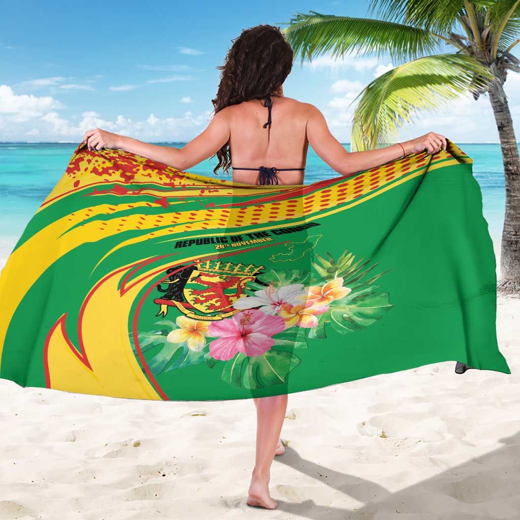 Congo Republic Day Sarong Coat Of Arms With Tropical Flower - Wonder Print Shop