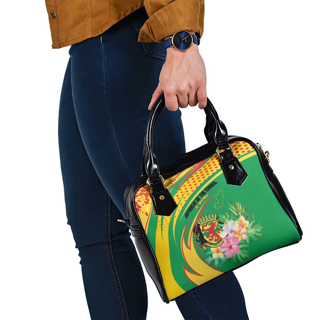 Congo Republic Day Shoulder Handbag Coat Of Arms With Tropical Flower - Wonder Print Shop