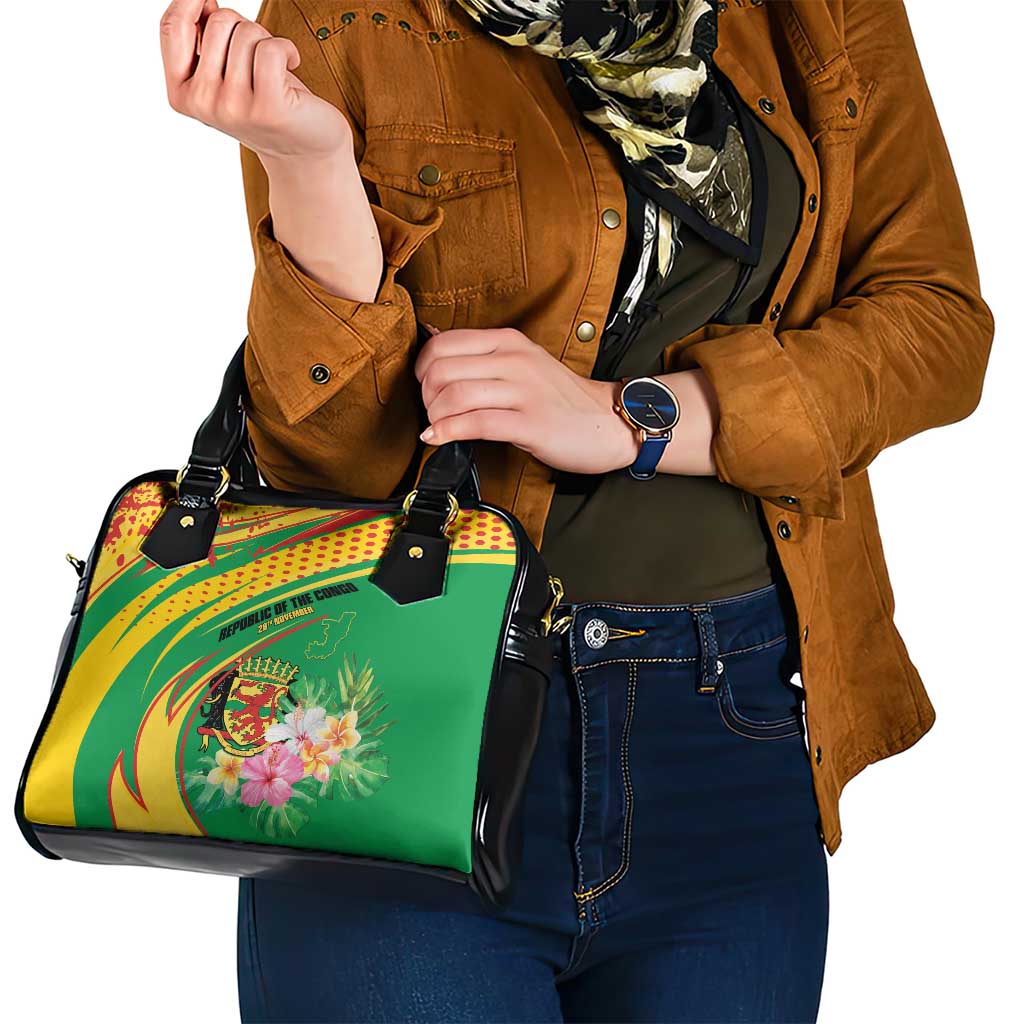 Congo Republic Day Shoulder Handbag Coat Of Arms With Tropical Flower - Wonder Print Shop