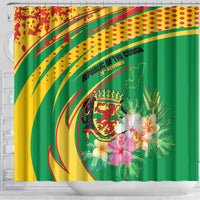 Congo Republic Day Shower Curtain Coat Of Arms With Tropical Flower - Wonder Print Shop