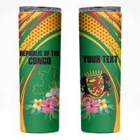 Personalized Congo Republic Day Skinny Tumbler Coat Of Arms With Tropical Flower - Wonder Print Shop