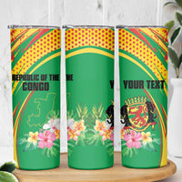 Personalized Congo Republic Day Skinny Tumbler Coat Of Arms With Tropical Flower - Wonder Print Shop