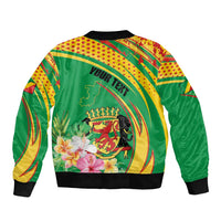 Personalized Congo Republic Day Sleeve Zip Bomber Jacket Coat Of Arms With Tropical Flower - Wonder Print Shop