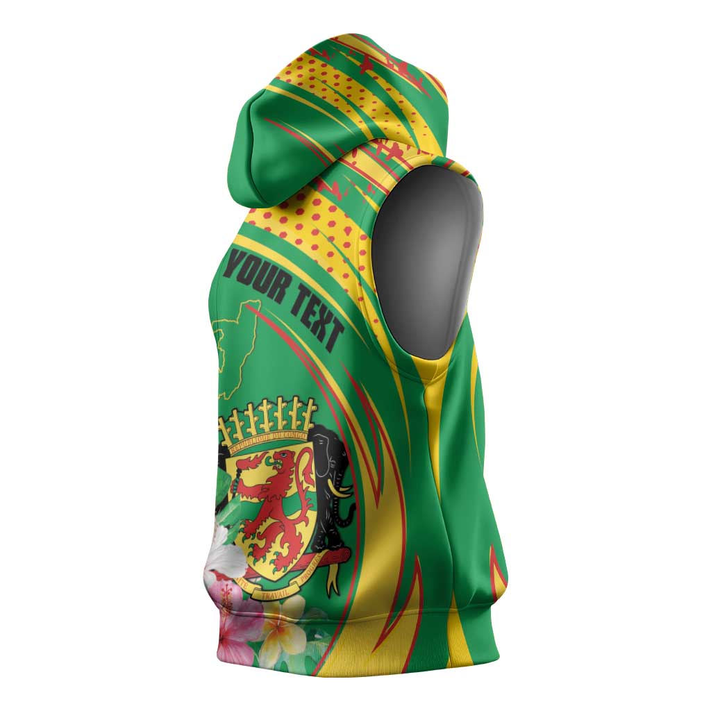 Personalized Congo Republic Day Sleeveless Hoodie Coat Of Arms With Tropical Flower - Wonder Print Shop