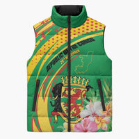Personalized Congo Republic Day Sleeveless Puffer Jacket Coat Of Arms With Tropical Flower - Wonder Print Shop