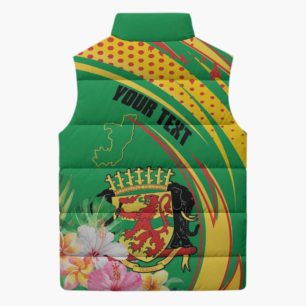 Personalized Congo Republic Day Sleeveless Puffer Jacket Coat Of Arms With Tropical Flower - Wonder Print Shop